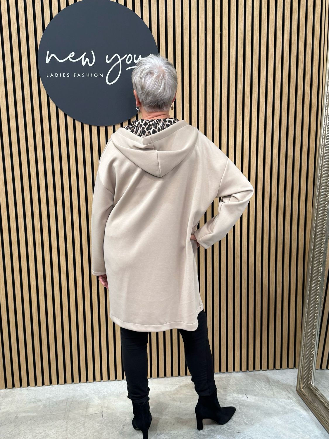 Leopard Hood Zip Hoodie - Beige