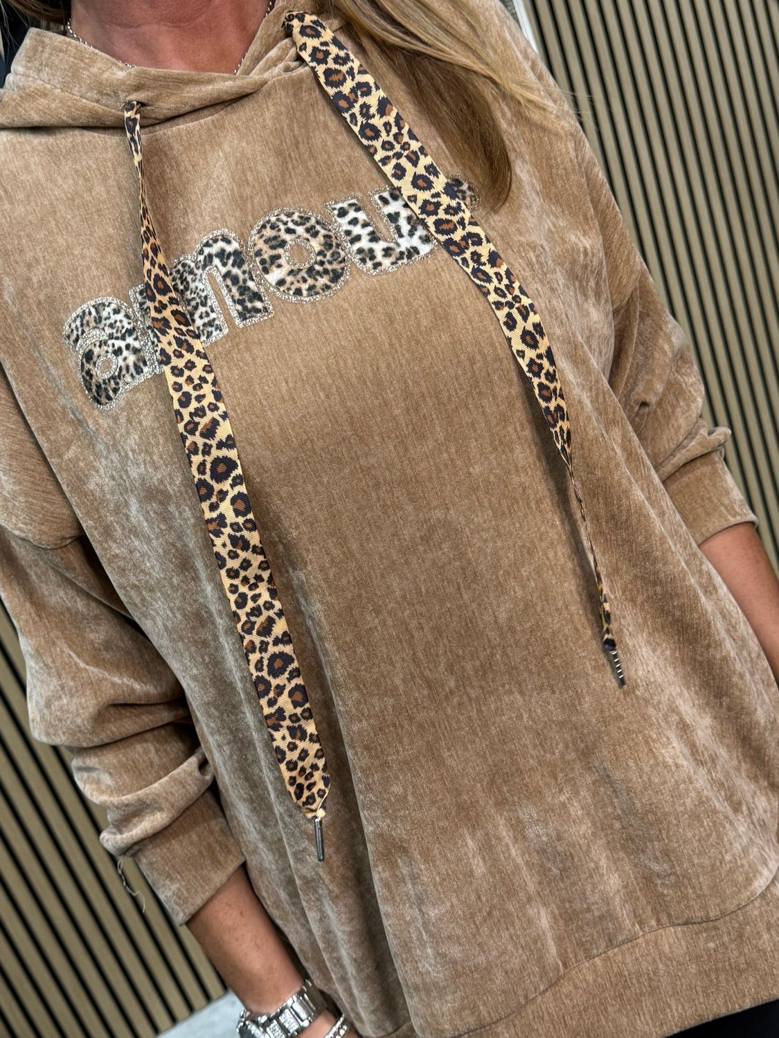 Amour Leopard Design Hoodie - Tan