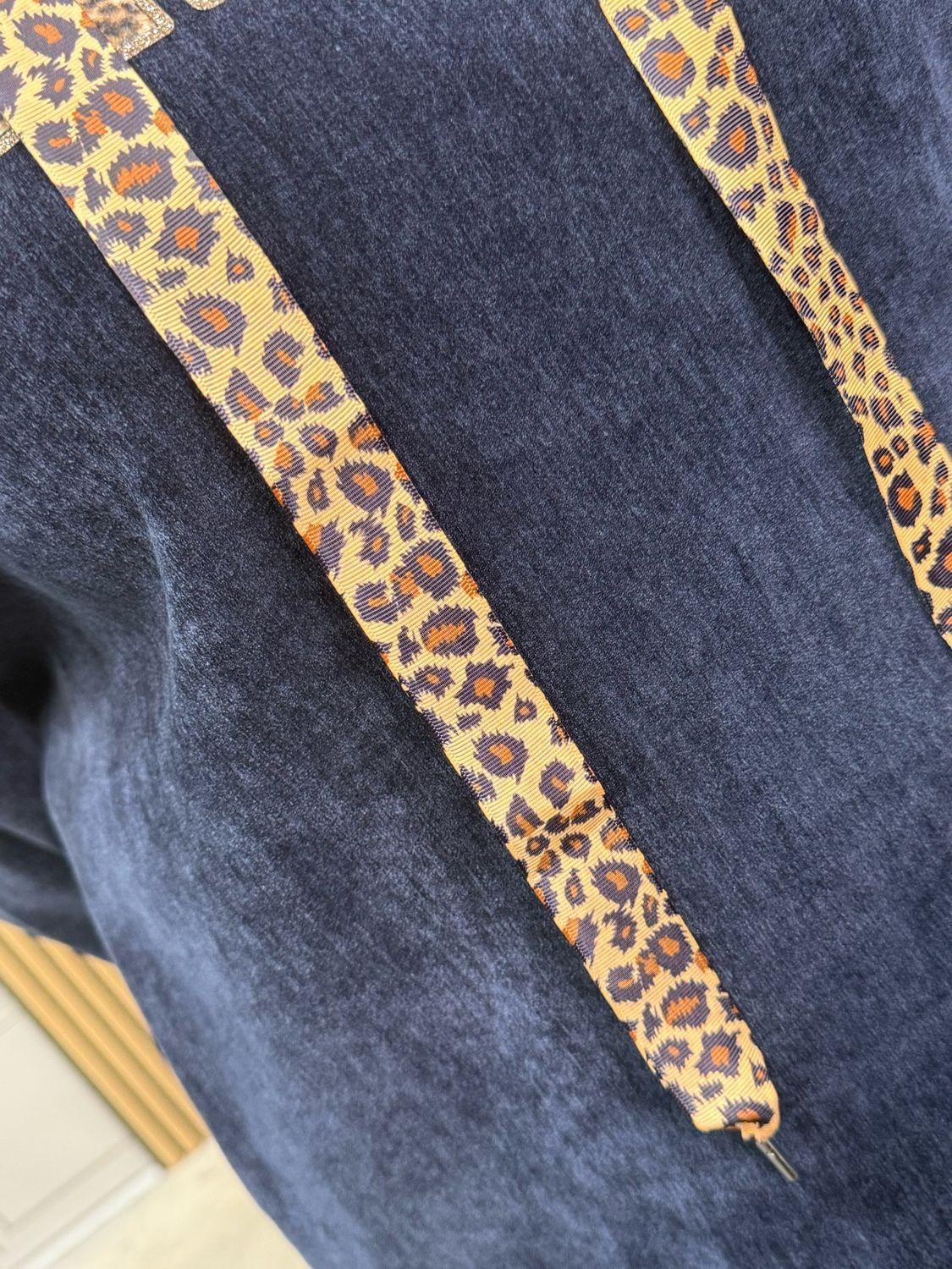 Amour Leopard Design Hoodie - Navy