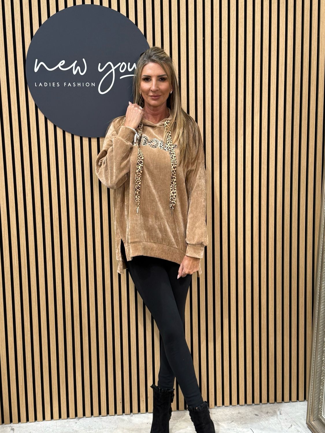 Amour Leopard Design Hoodie - Tan