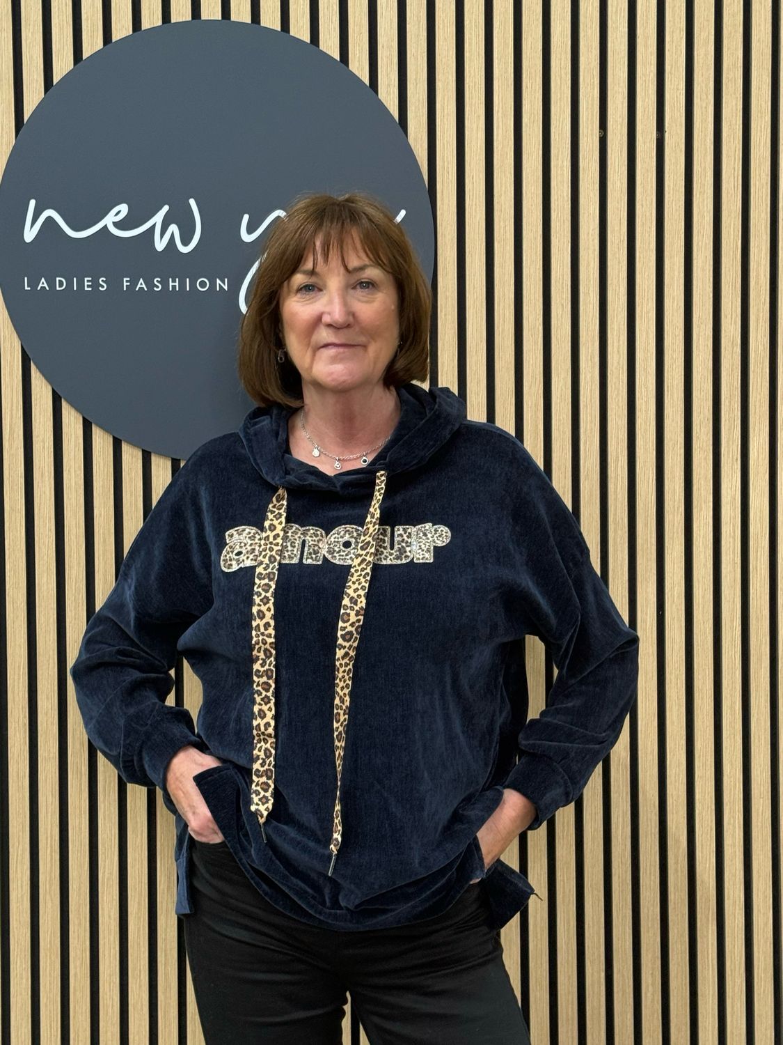 Amour Leopard Design Hoodie - Navy