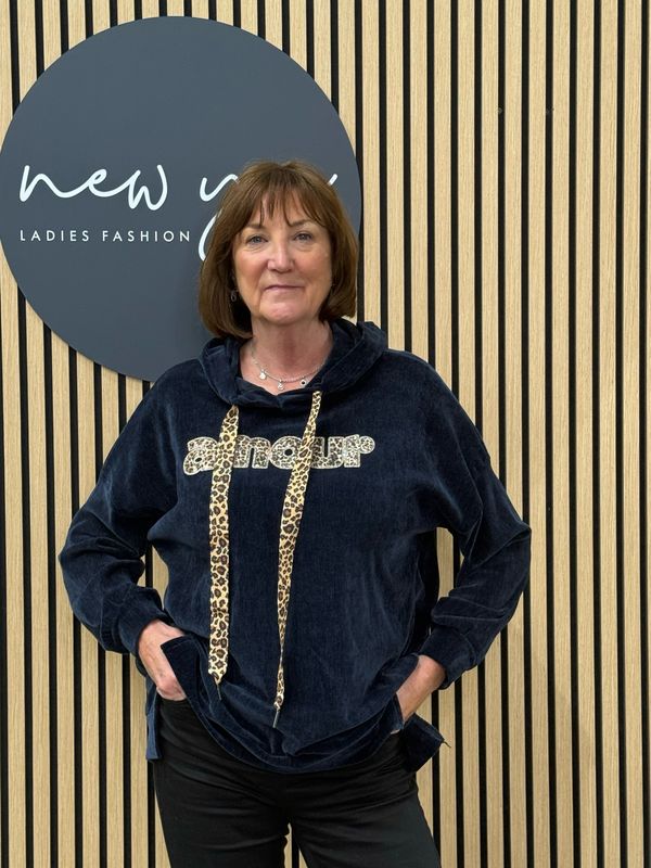 Amour Leopard Design Hoodie - Navy