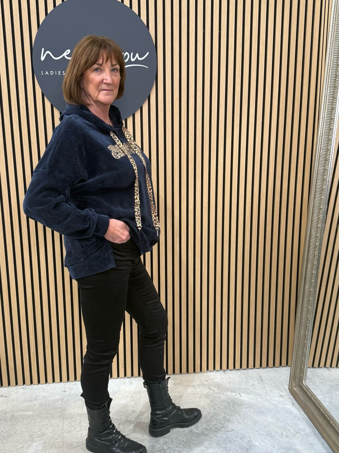 Amour Leopard Design Hoodie - Navy