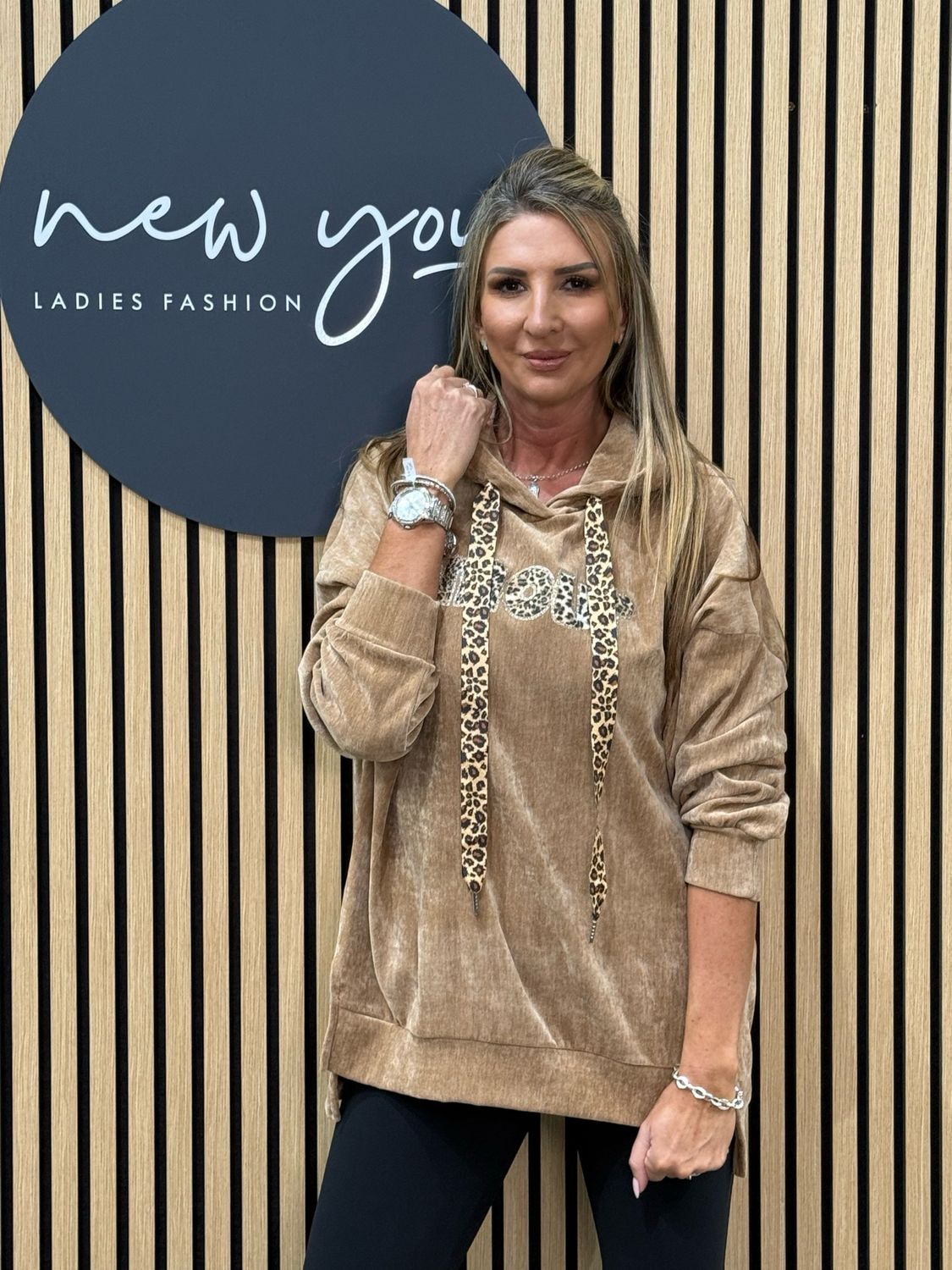 Amour Leopard Design Hoodie - Tan