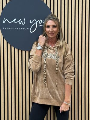 Amour Leopard Design Hoodie - Tan