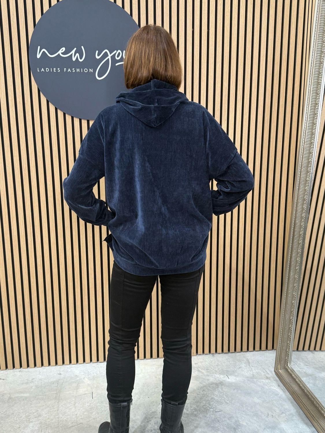 Amour Leopard Design Hoodie - Navy