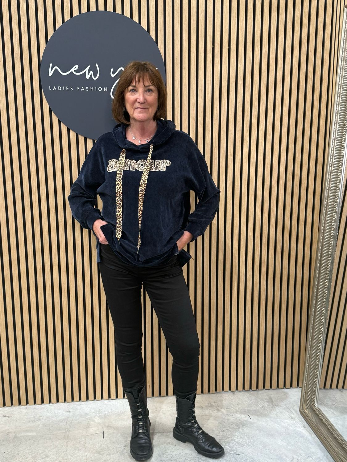 Amour Leopard Design Hoodie - Navy