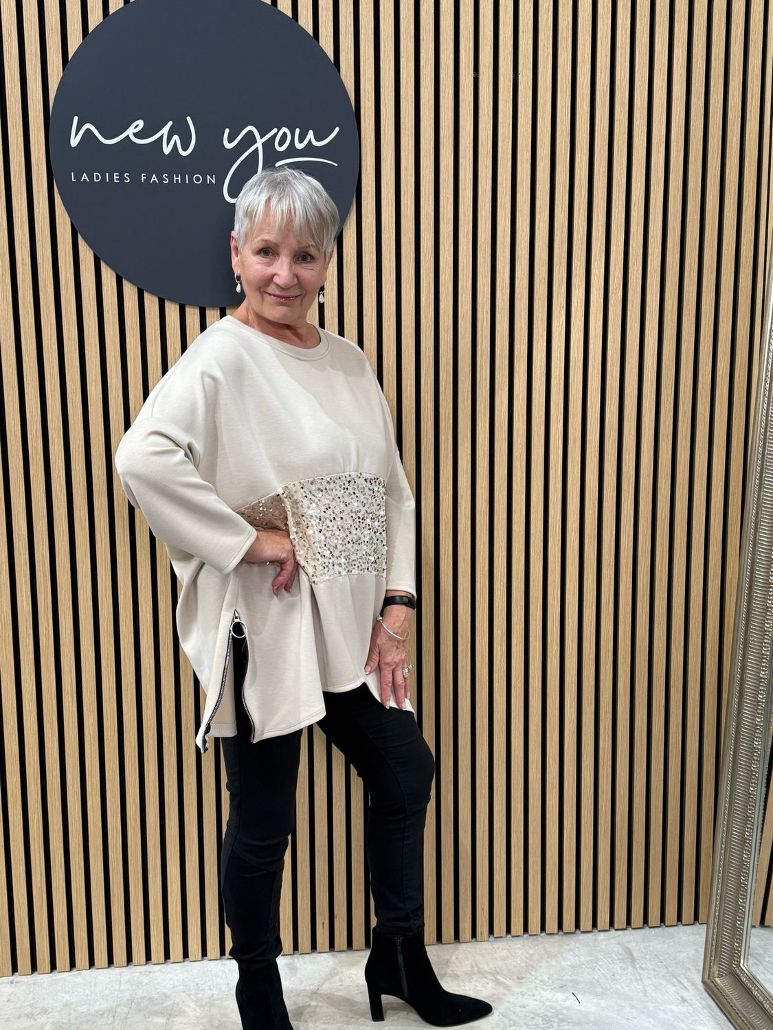 Asymmetric Sequin Jumper - Cream