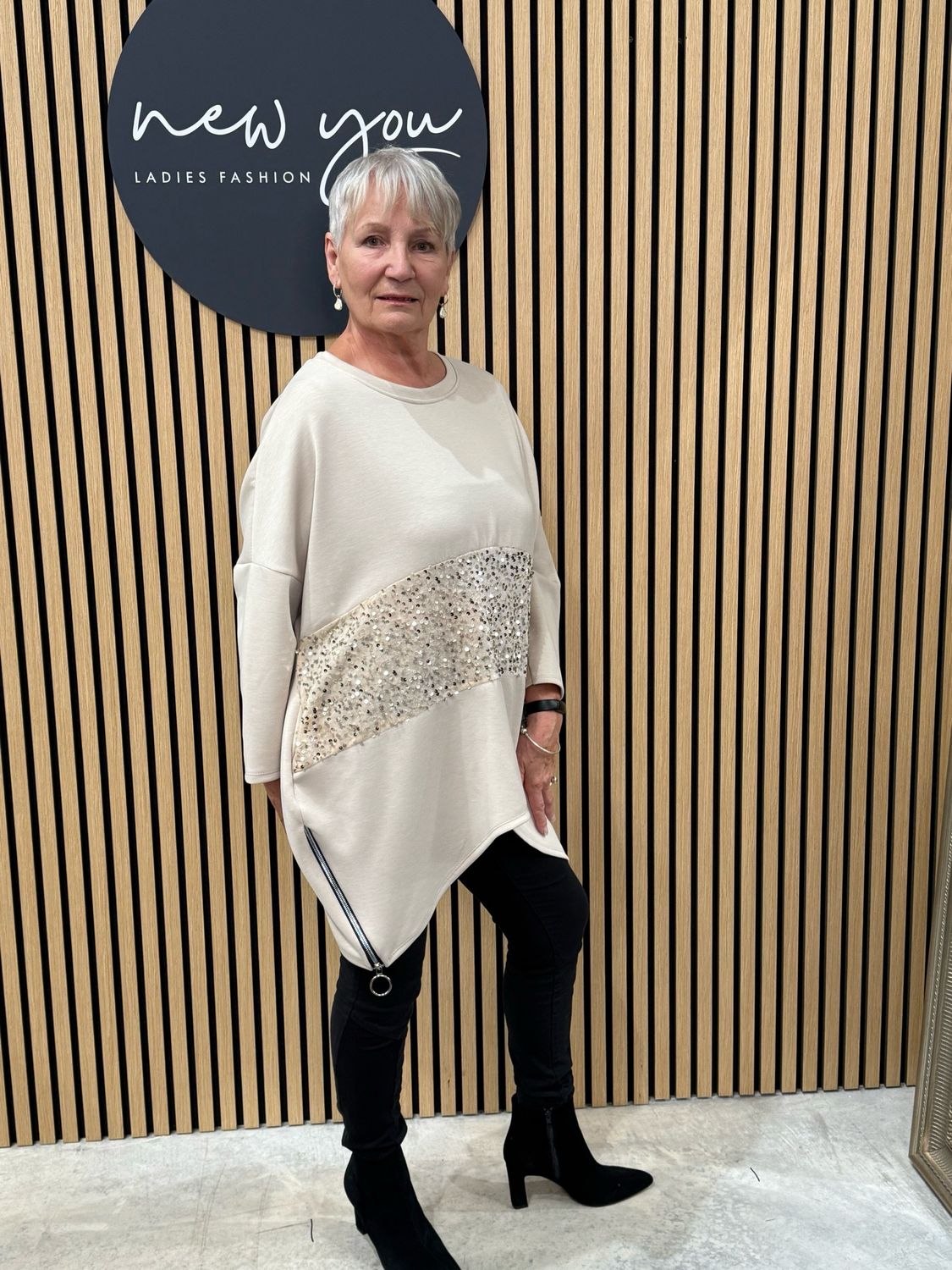 Asymmetric Sequin Jumper - Cream