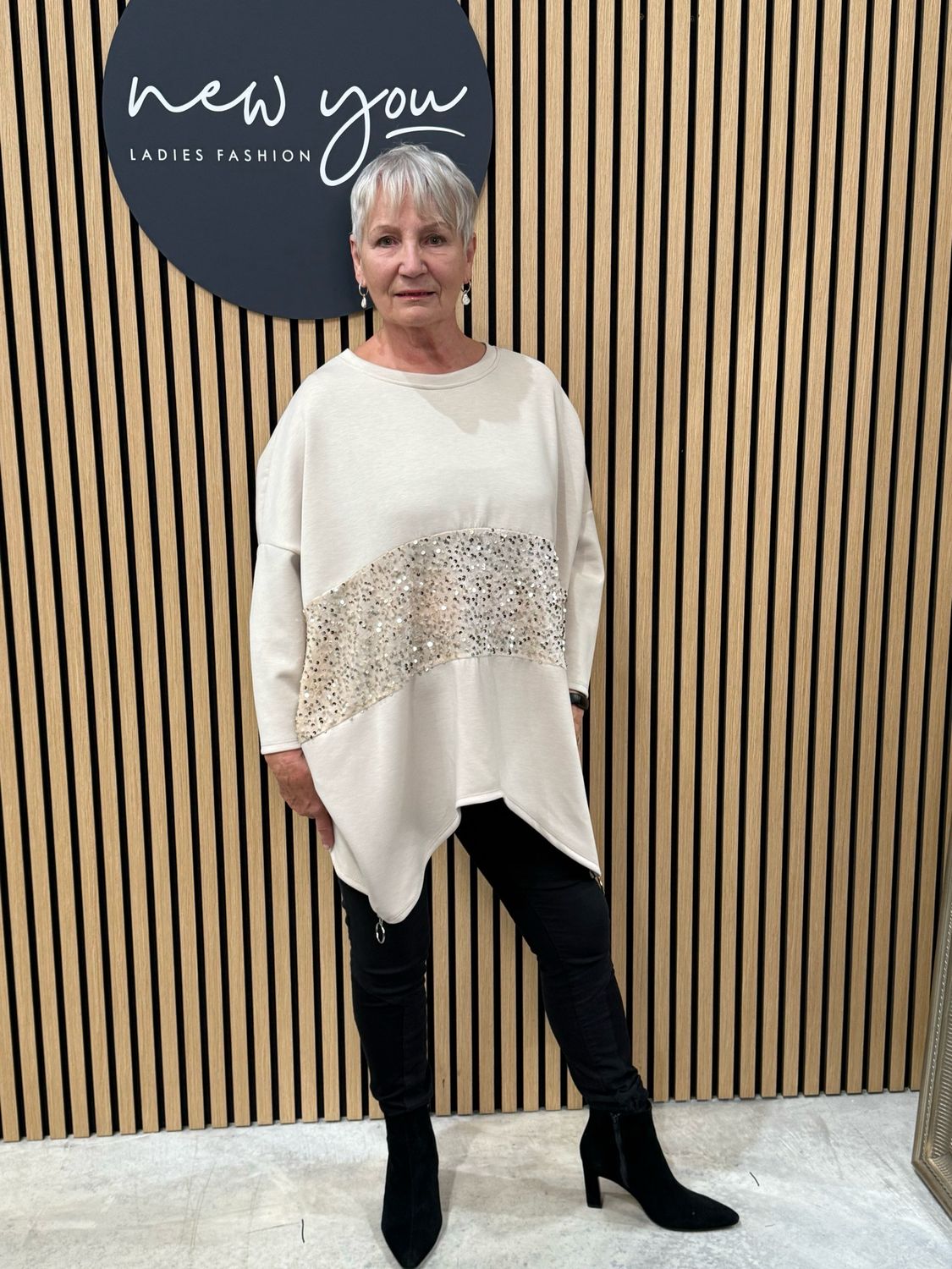 Asymmetric Sequin Jumper - Cream