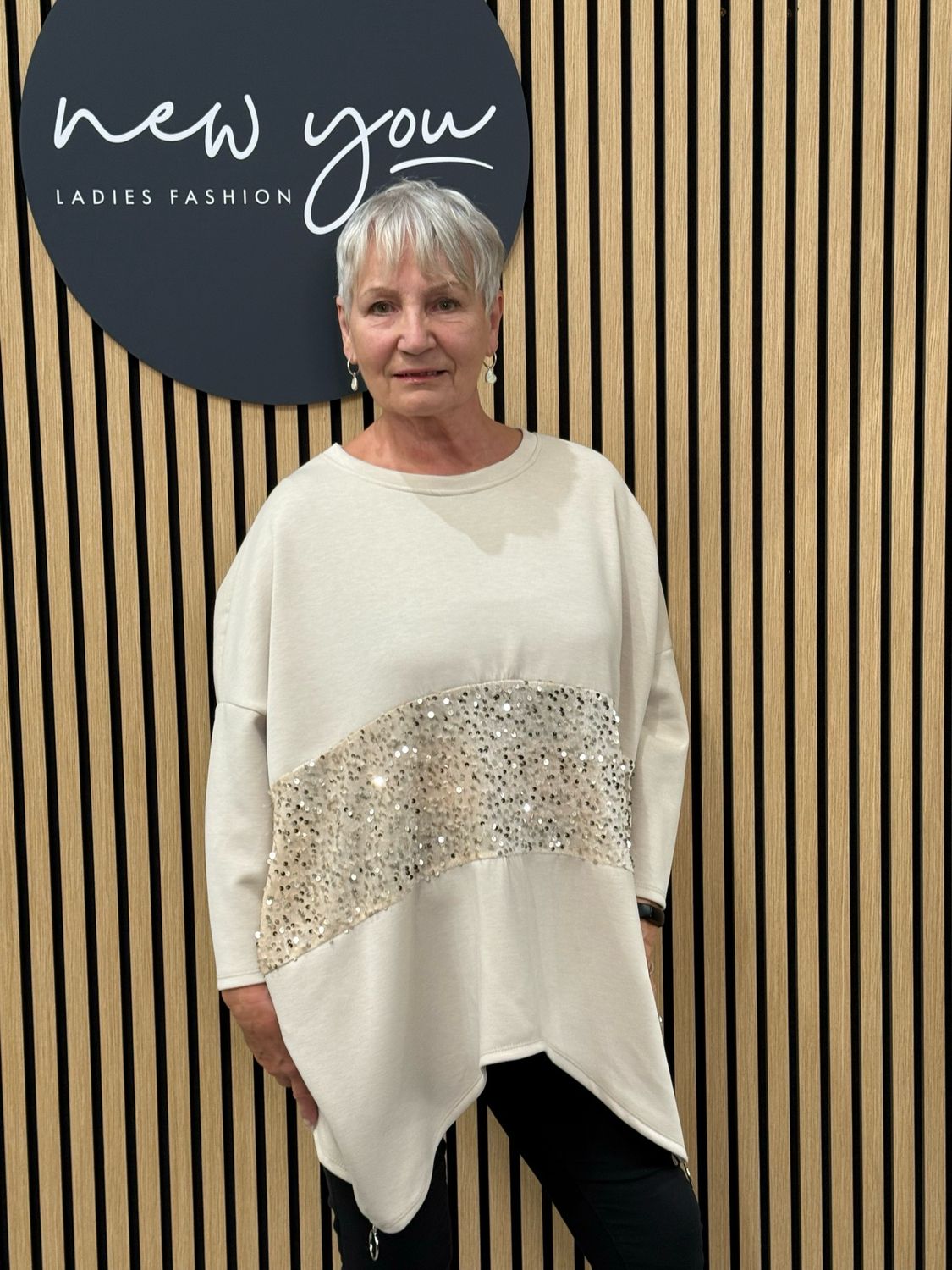 Asymmetric Sequin Jumper - Cream