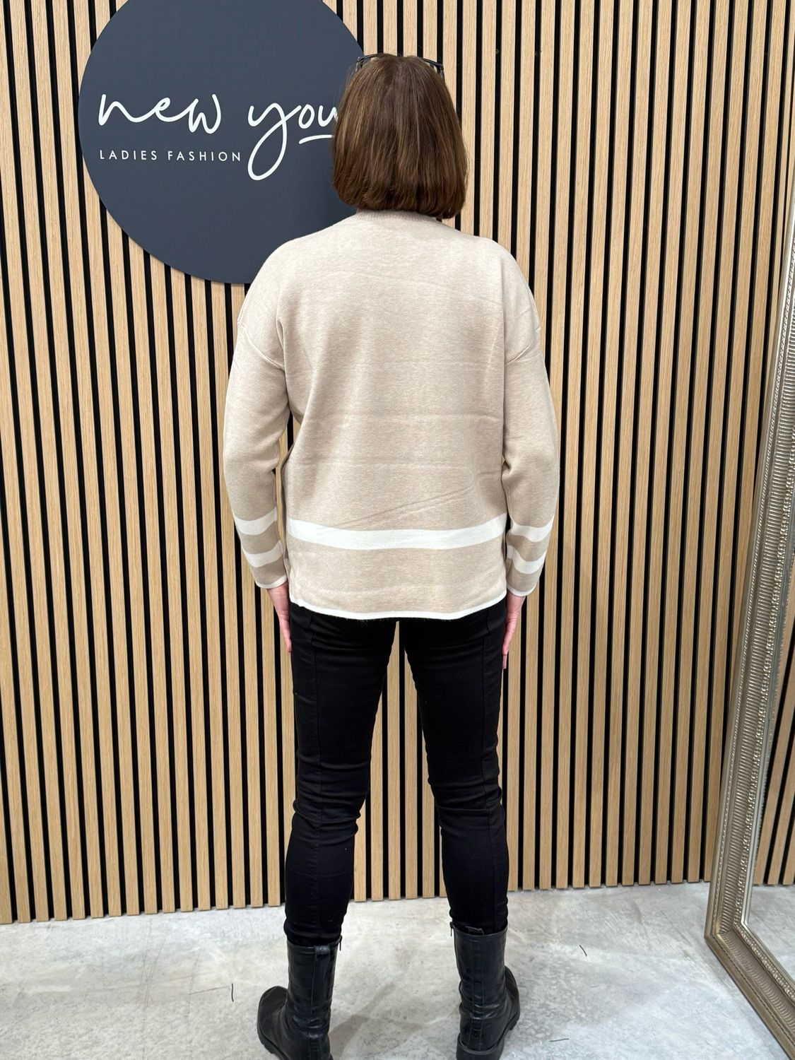 Contrast Stripe Button Detail Jumper - Cream