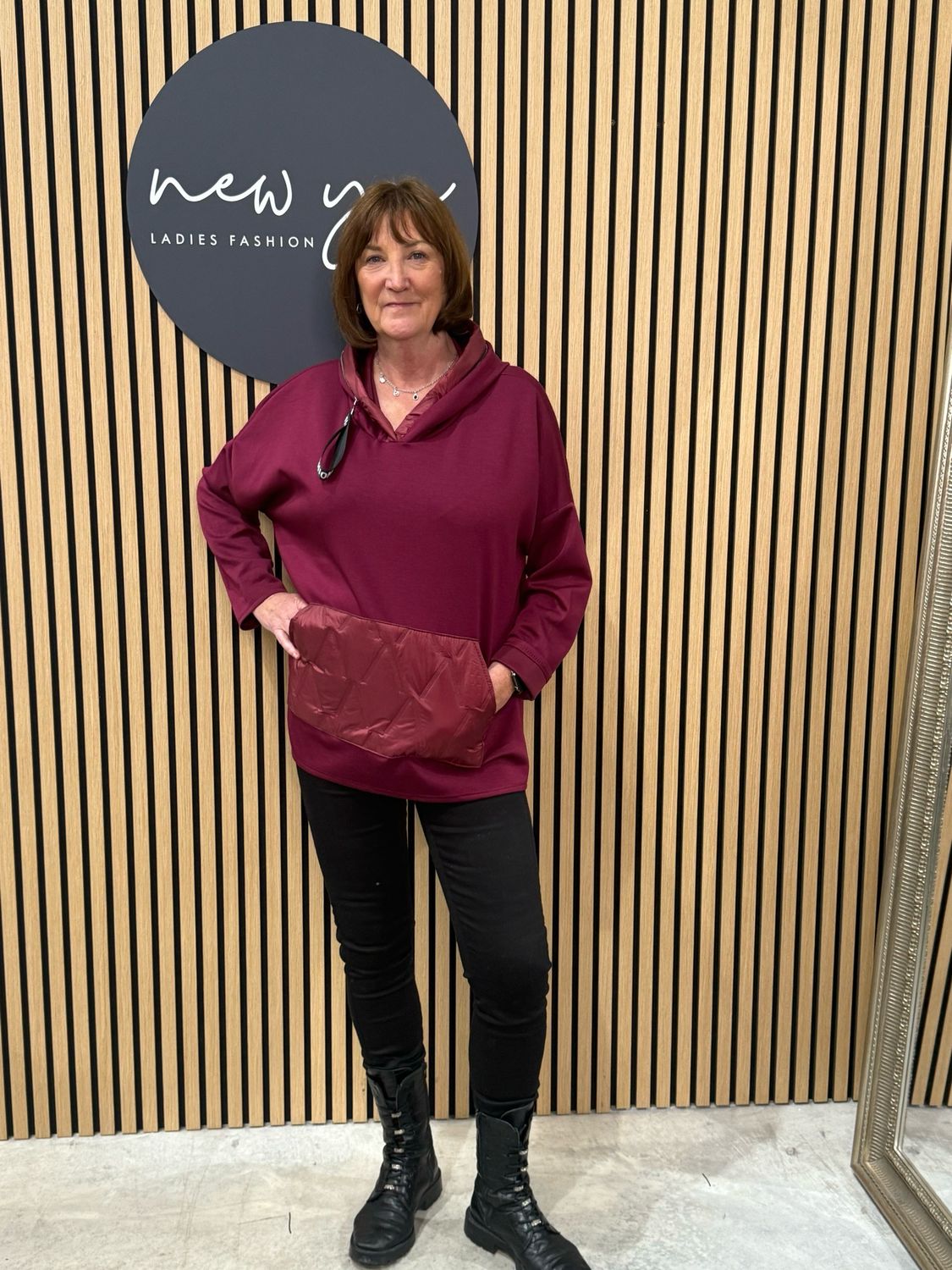 Quilted Pocket Hoodie - Burgundy