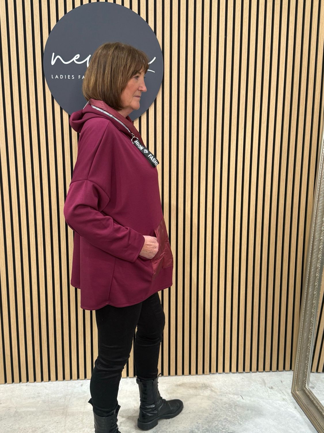 Quilted Pocket Hoodie - Burgundy