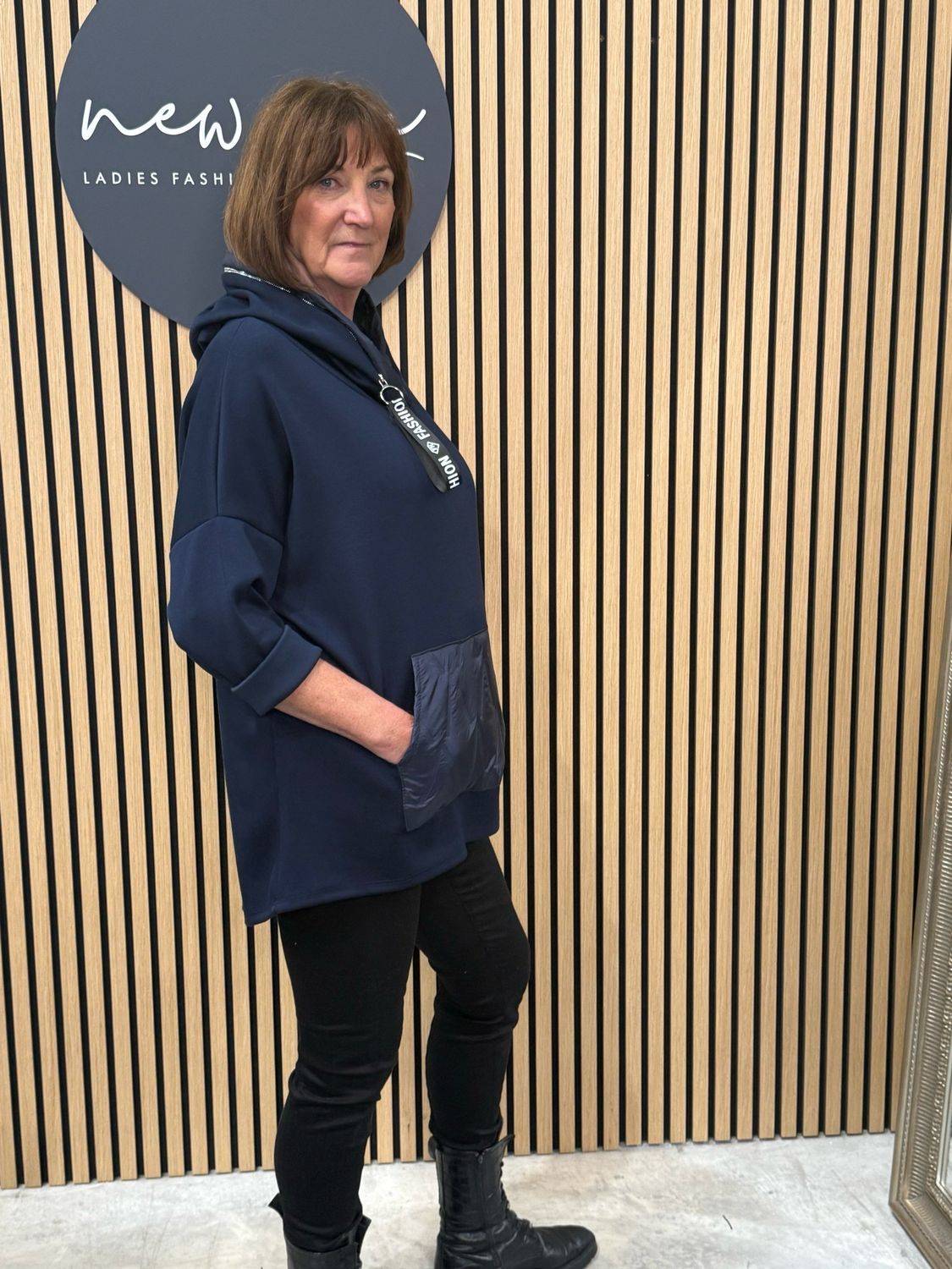 Quilted Pocket Hoodie - Navy