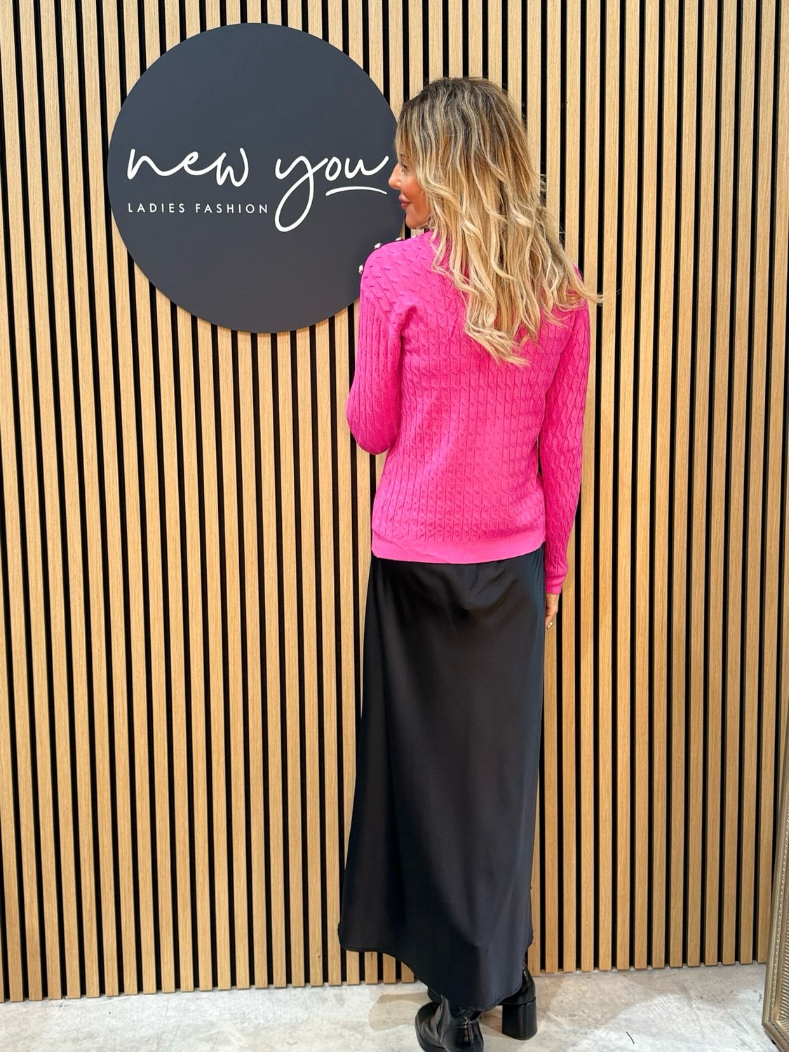 Celeste - Button Shoulder Knit Jumper - Fuchsia