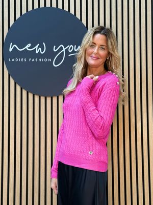 Celeste - Button Shoulder Knit Jumper - Fuchsia