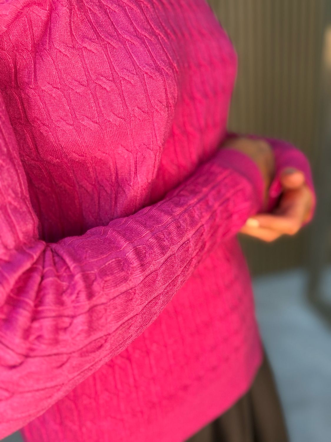 Celeste - Button Shoulder Knit Jumper - Fuchsia