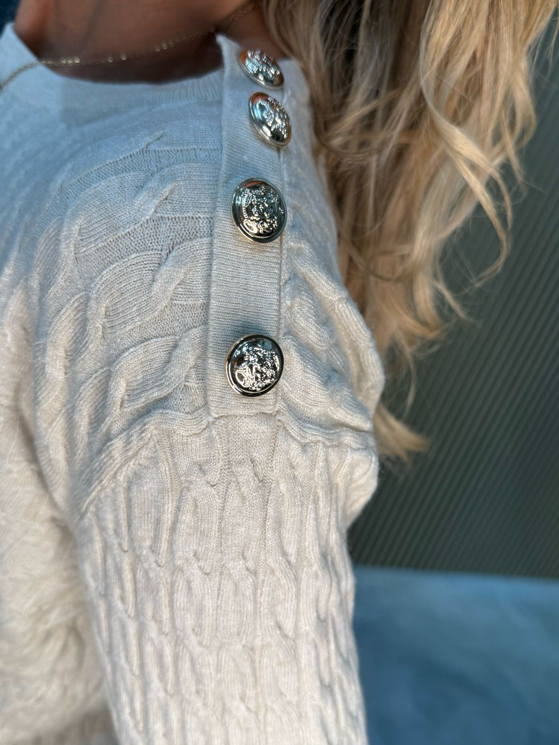 Celeste - Button Shoulder Knit Jumper - Cream