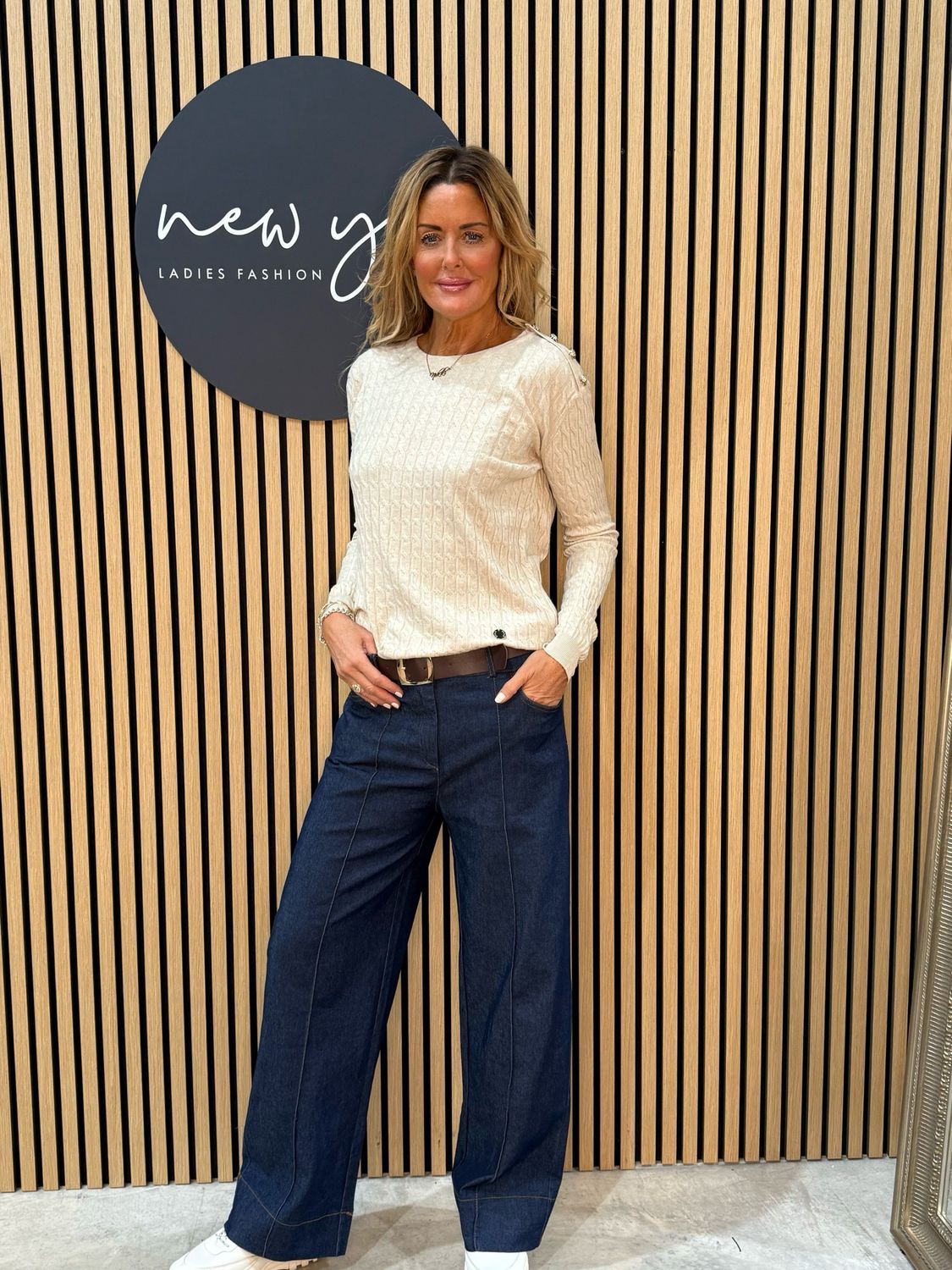 Celeste - Button Shoulder Knit Jumper - Cream