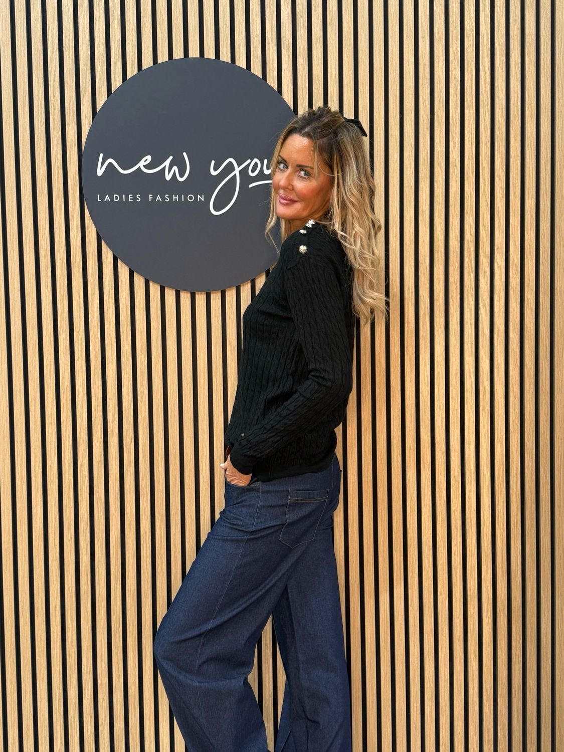 Celeste - Button Shoulder Knit Jumper - Black