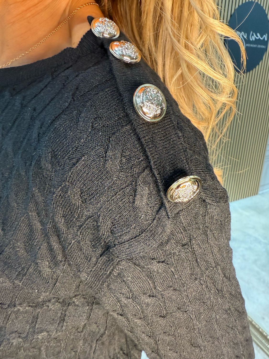 Celeste - Button Shoulder Knit Jumper - Black