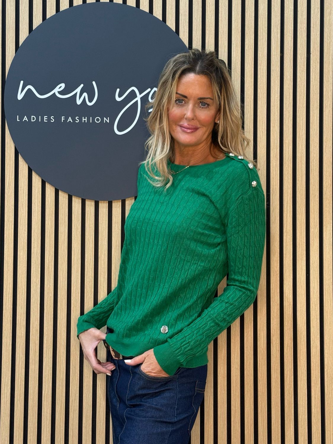 Celeste - Button Shoulder Knit Jumper - Green