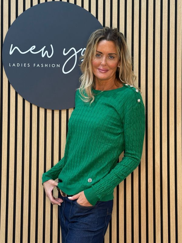 Celeste - Button Shoulder Knit Jumper - Green