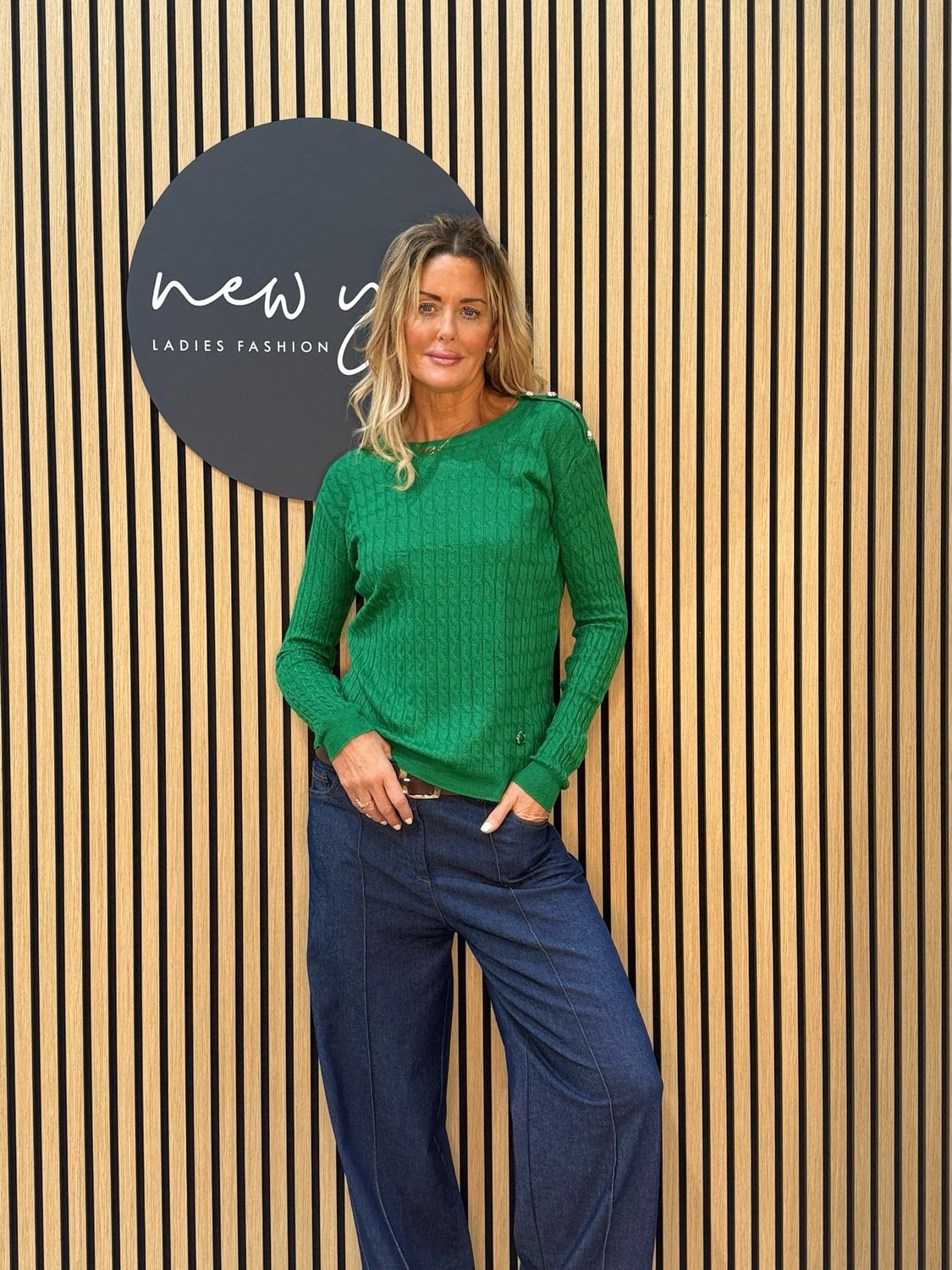 Celeste - Button Shoulder Knit Jumper - Green