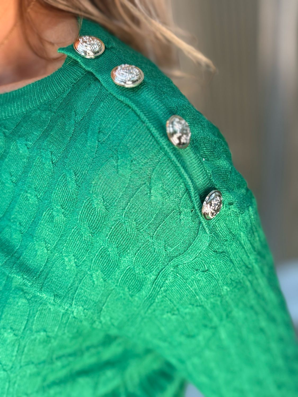 Celeste - Button Shoulder Knit Jumper - Green