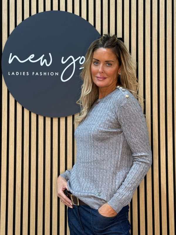 Celeste - Button Shoulder Knit Jumper - Grey