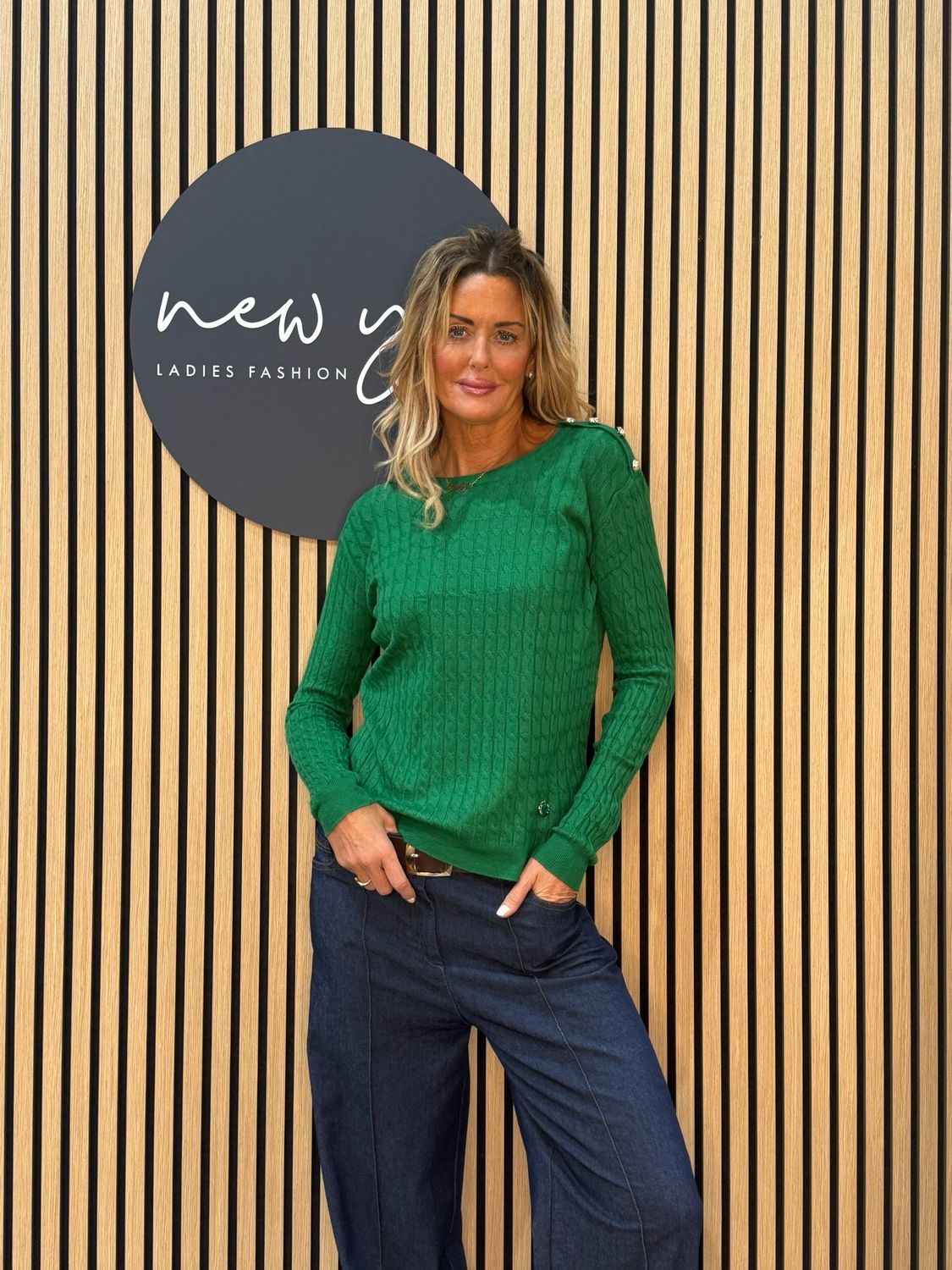 Celeste - Button Shoulder Knit Jumper - Green