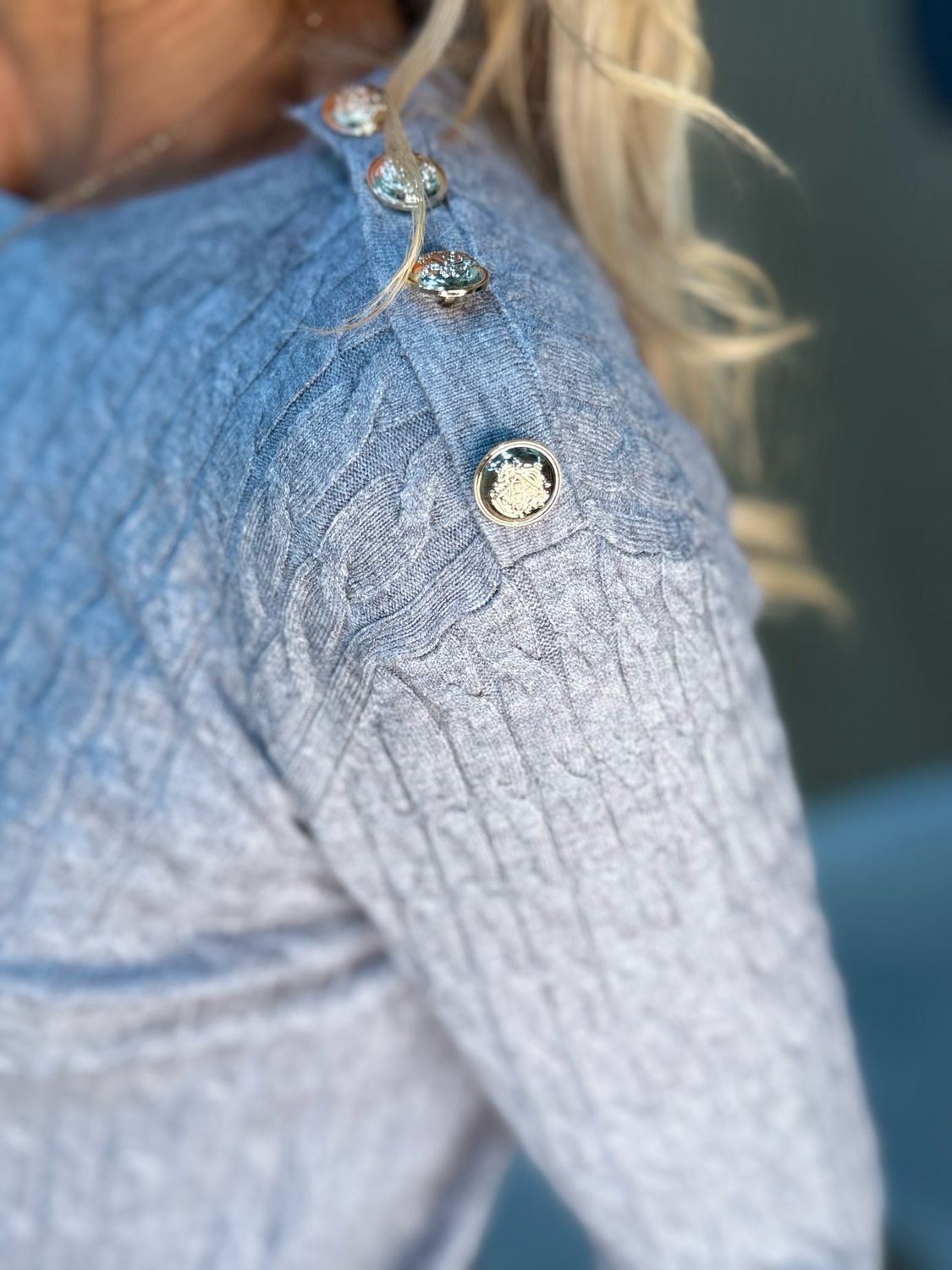 Celeste - Button Shoulder Knit Jumper - Grey