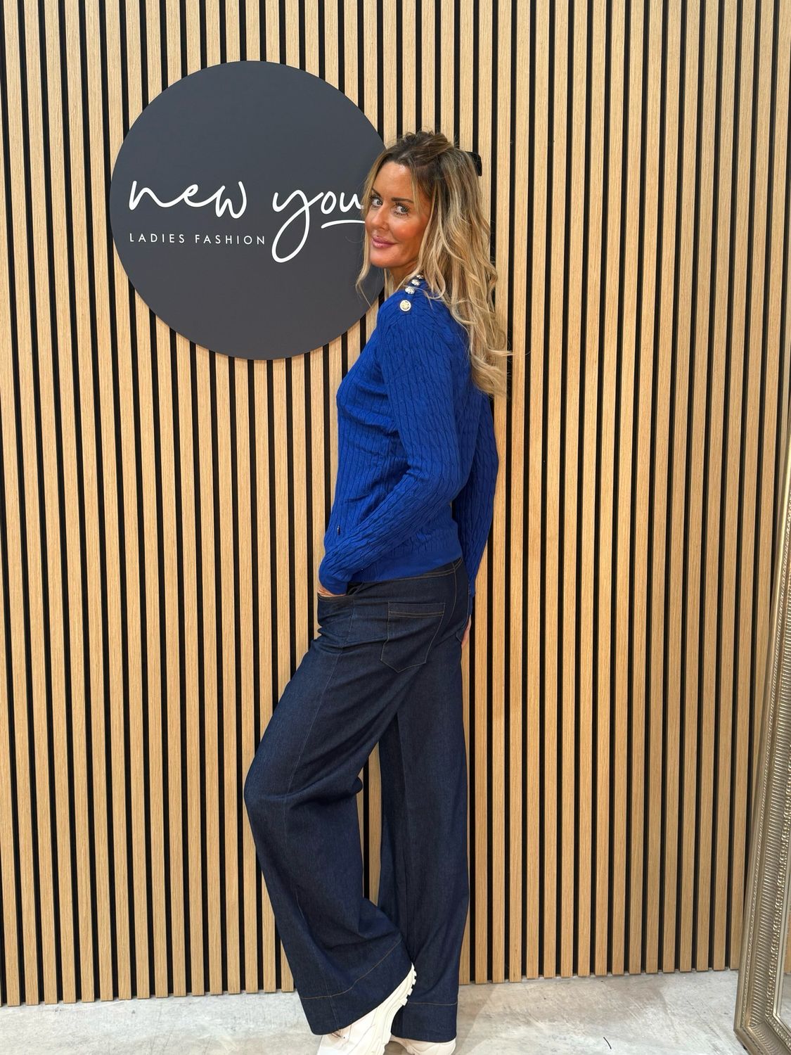 Celeste - Button Shoulder Knit Jumper - Royal Blue