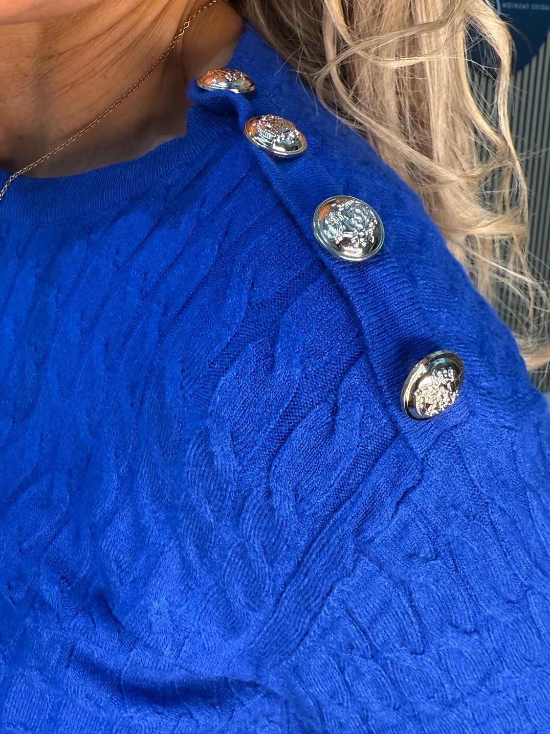 Celeste - Button Shoulder Knit Jumper - Royal Blue