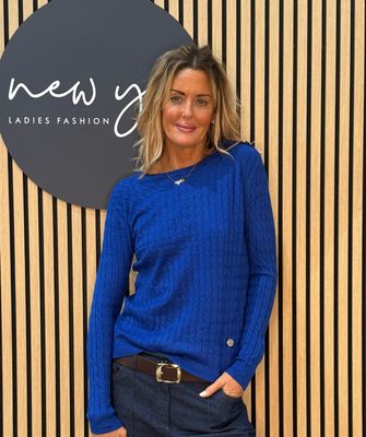 Celeste - Button Shoulder Knit Jumper - Royal Blue