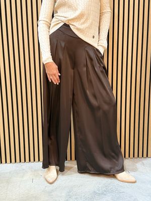High Waisted Pleated Palazzo Pants - Brown