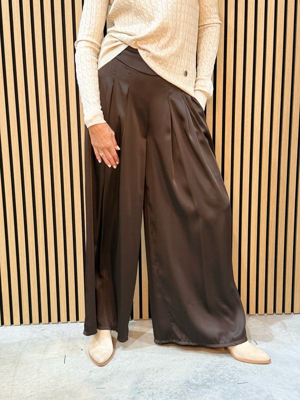 High Waisted Pleated Palazzo Pants - Brown
