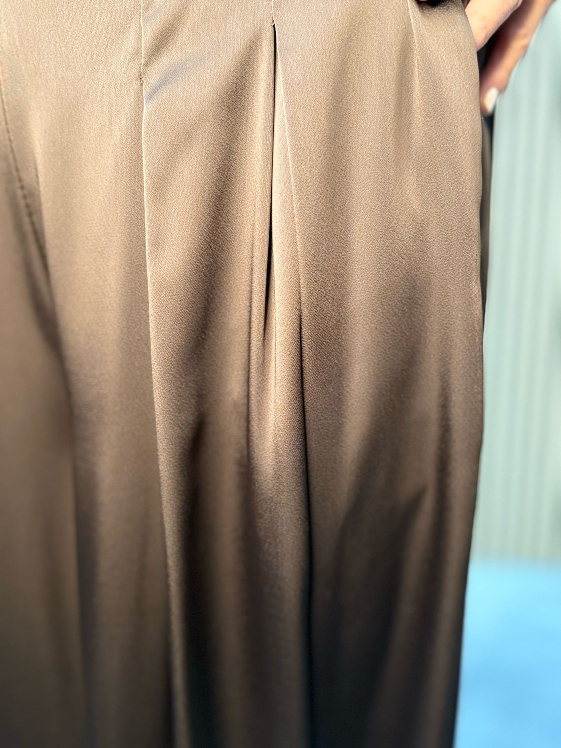 High Waisted Pleated Palazzo Pants - Brown