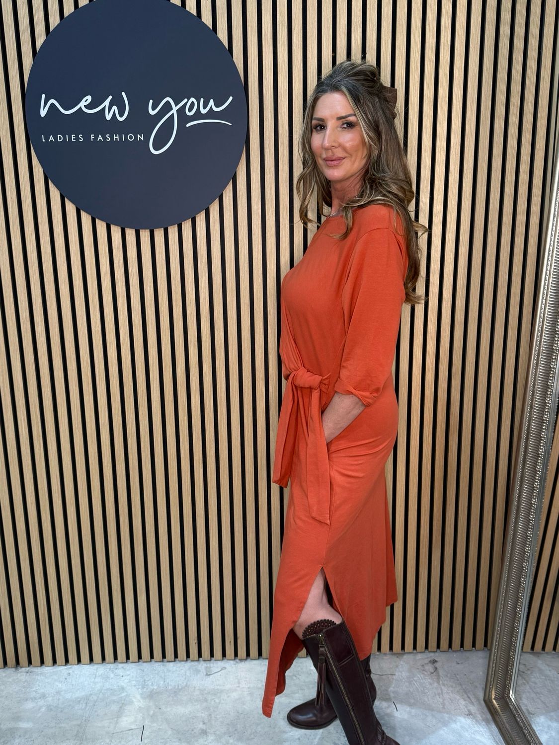 Stella Milani - Side Tie Midi Dress - Orange