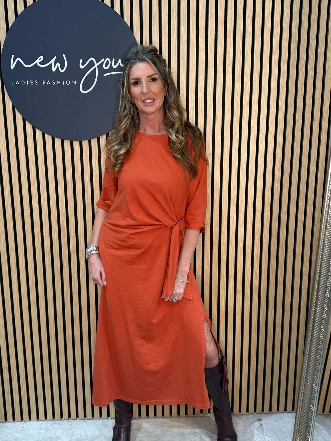 Stella Milani - Side Tie Midi Dress - Orange