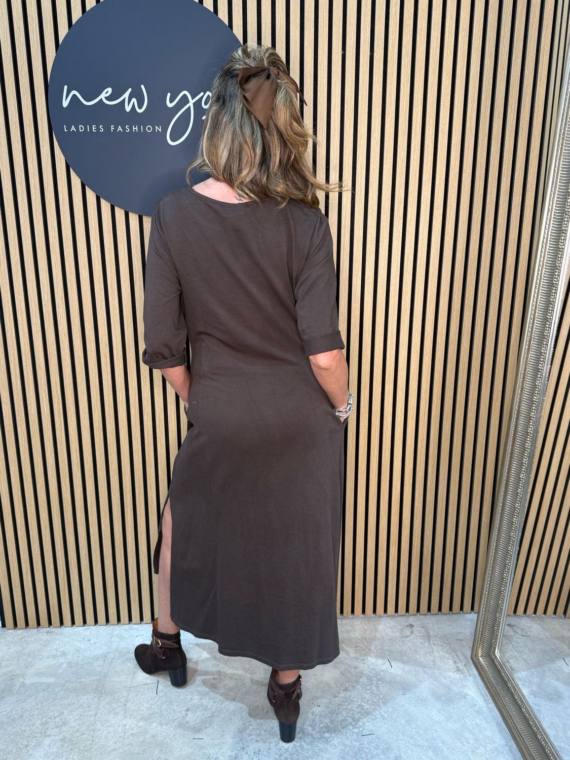 Stella Milani - Side Tie Midi Dress - Brown