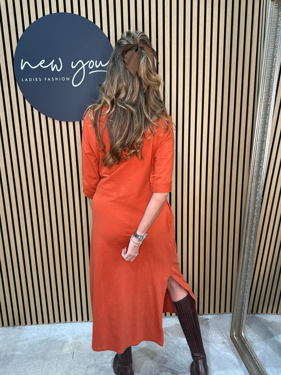 Stella Milani - Side Tie Midi Dress - Orange