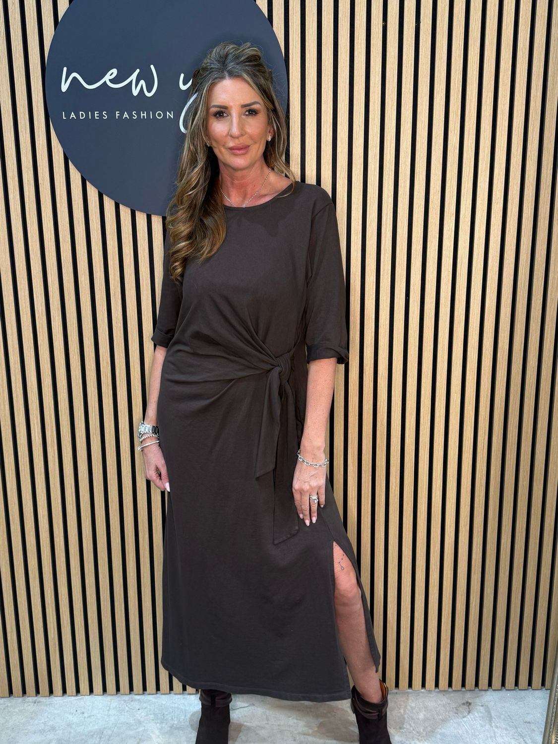 Stella Milani - Side Tie Midi Dress - Brown