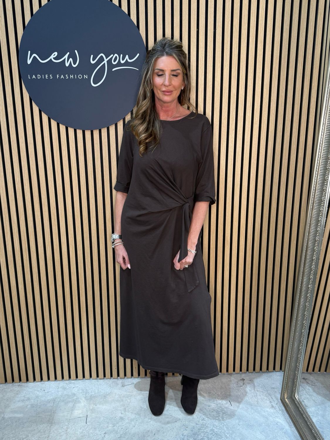 Stella Milani - Side Tie Midi Dress - Brown