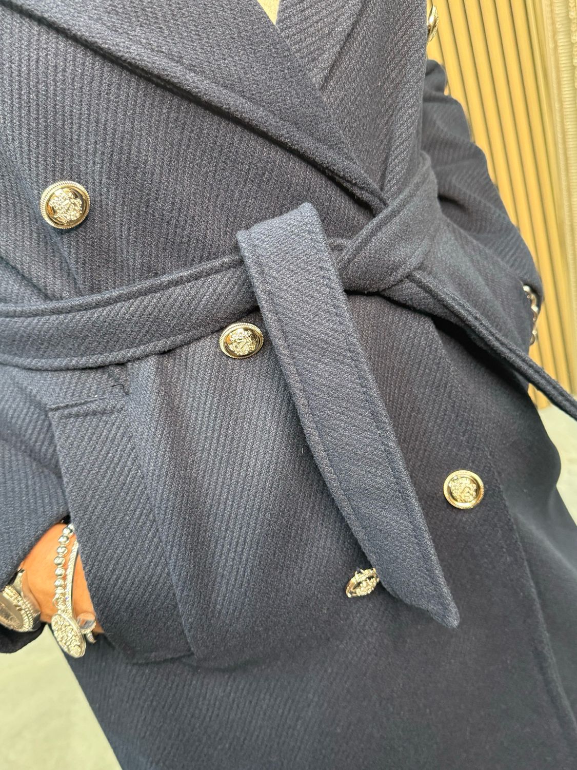 Double Breasted Belted Coat - Navy