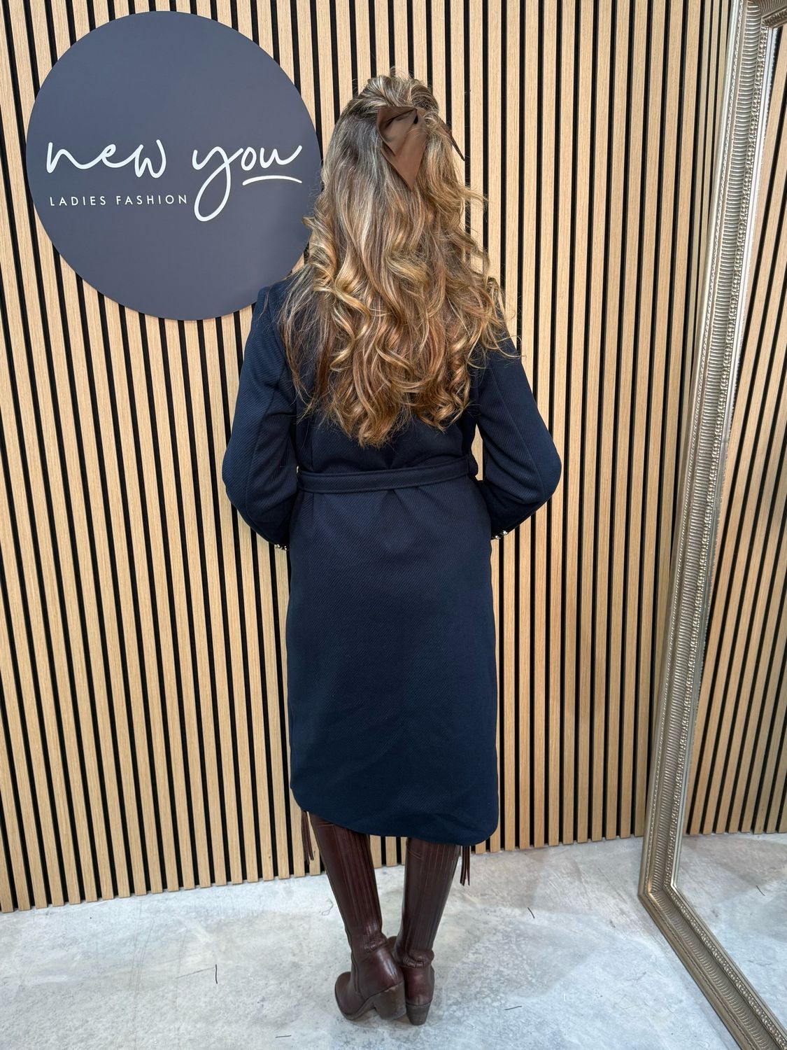 Double Breasted Belted Coat - Navy