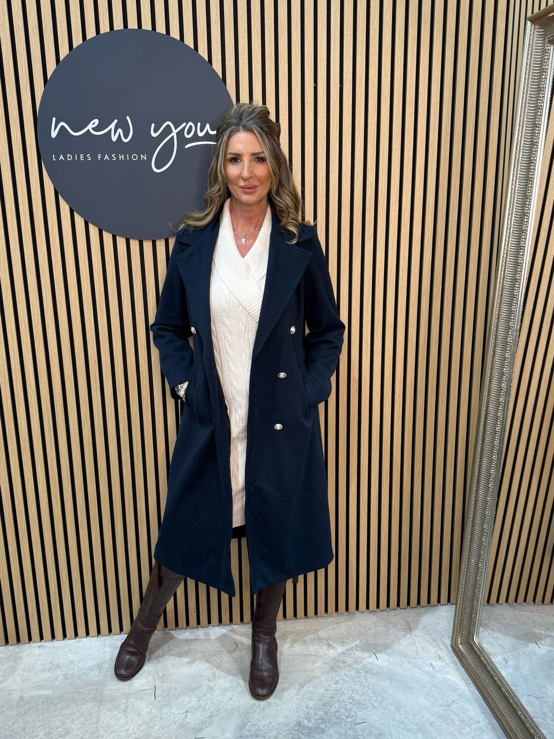 Double Breasted Belted Coat - Navy