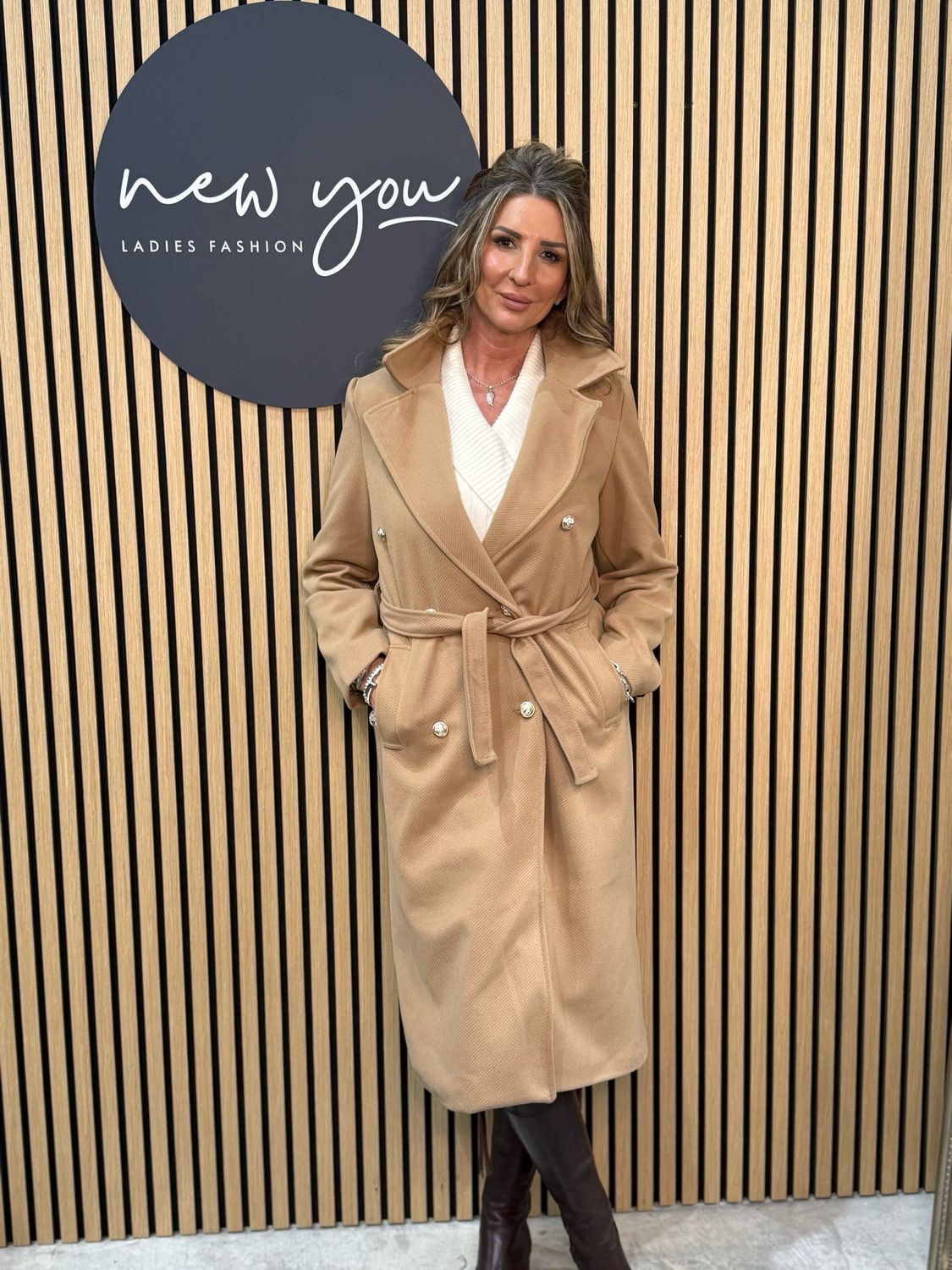 Double Breasted Belted Coat - Camel