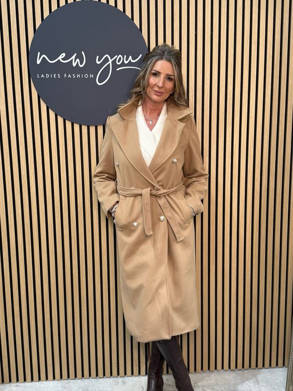 Double Breasted Belted Coat - Camel